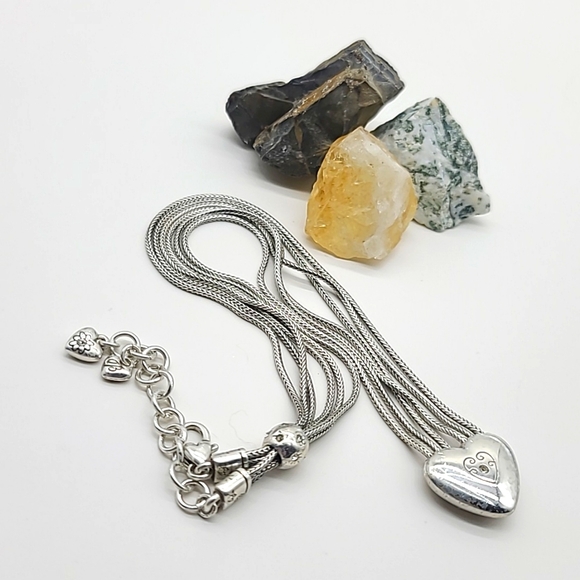 Brighton "Stellar Heart" Multi-Chain Heart Charm Necklace w Crystal Details! - Picture 7 of 10